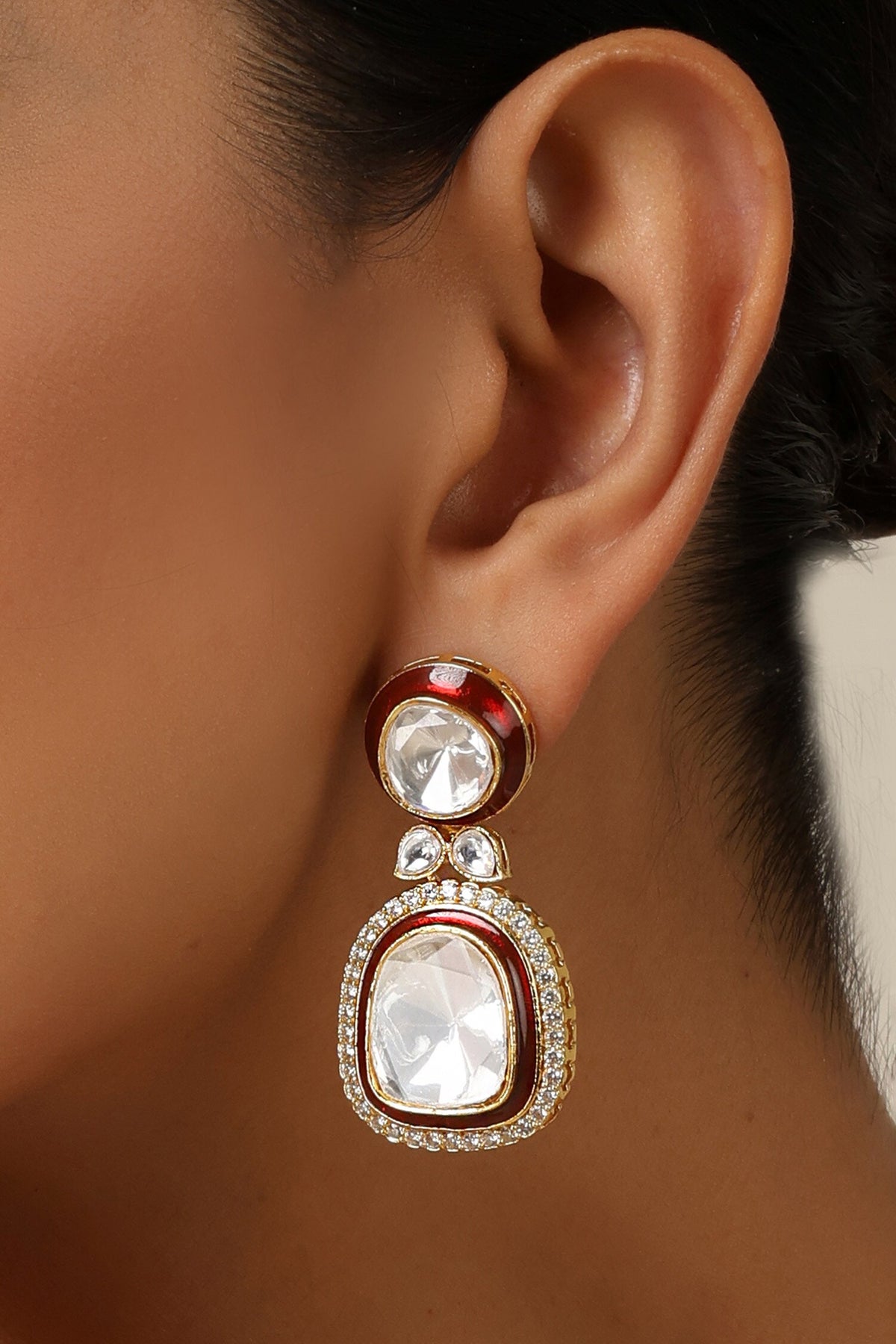 Red Polki Dangler Earrings 