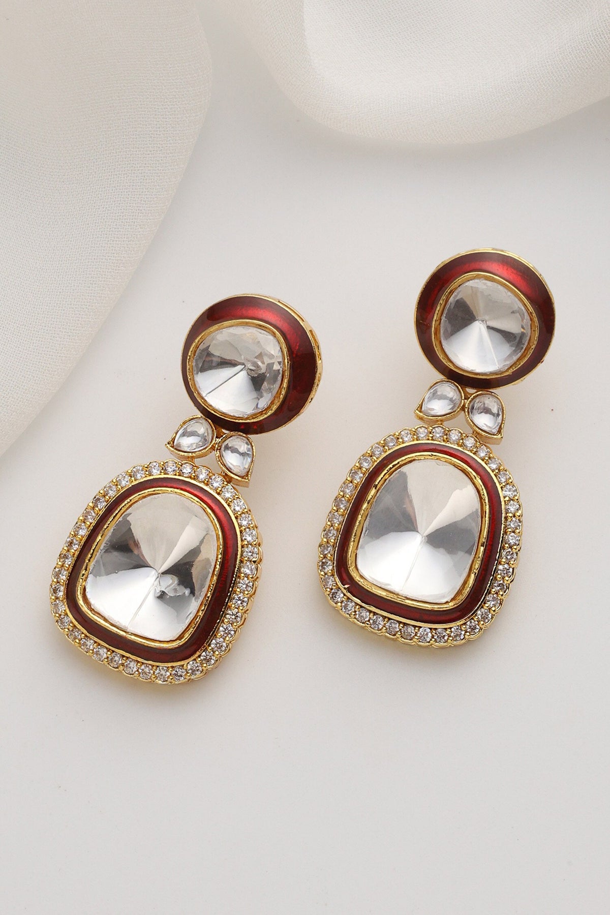 Red Polki Dangler Earrings 