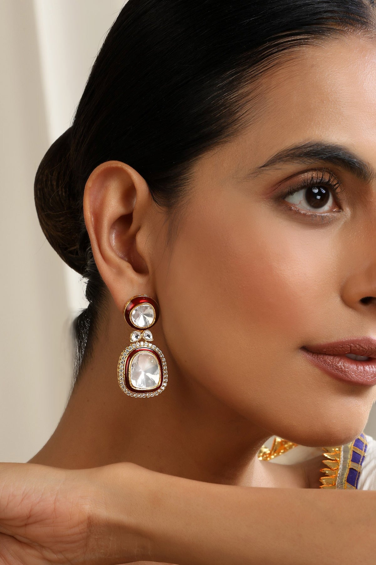 Red Polki Dangler Earrings 