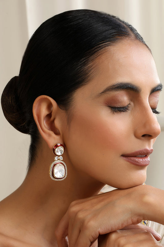 Red Polki Dangler Earrings 