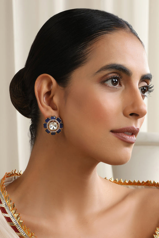 Blue Polki Stud Earrings 