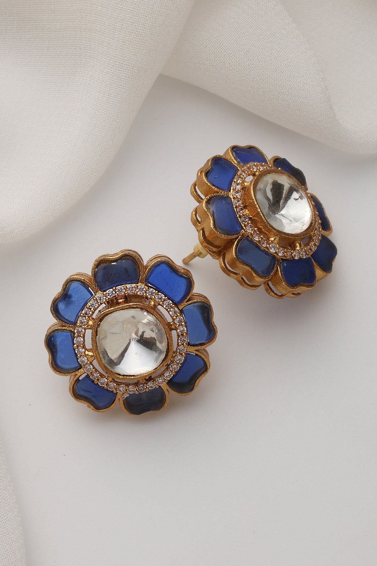 Blue Polki Stud Earrings 
