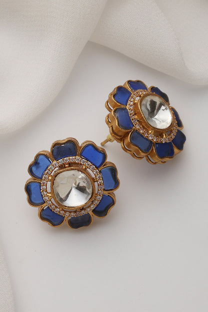 Blue Polki Stud Earrings 