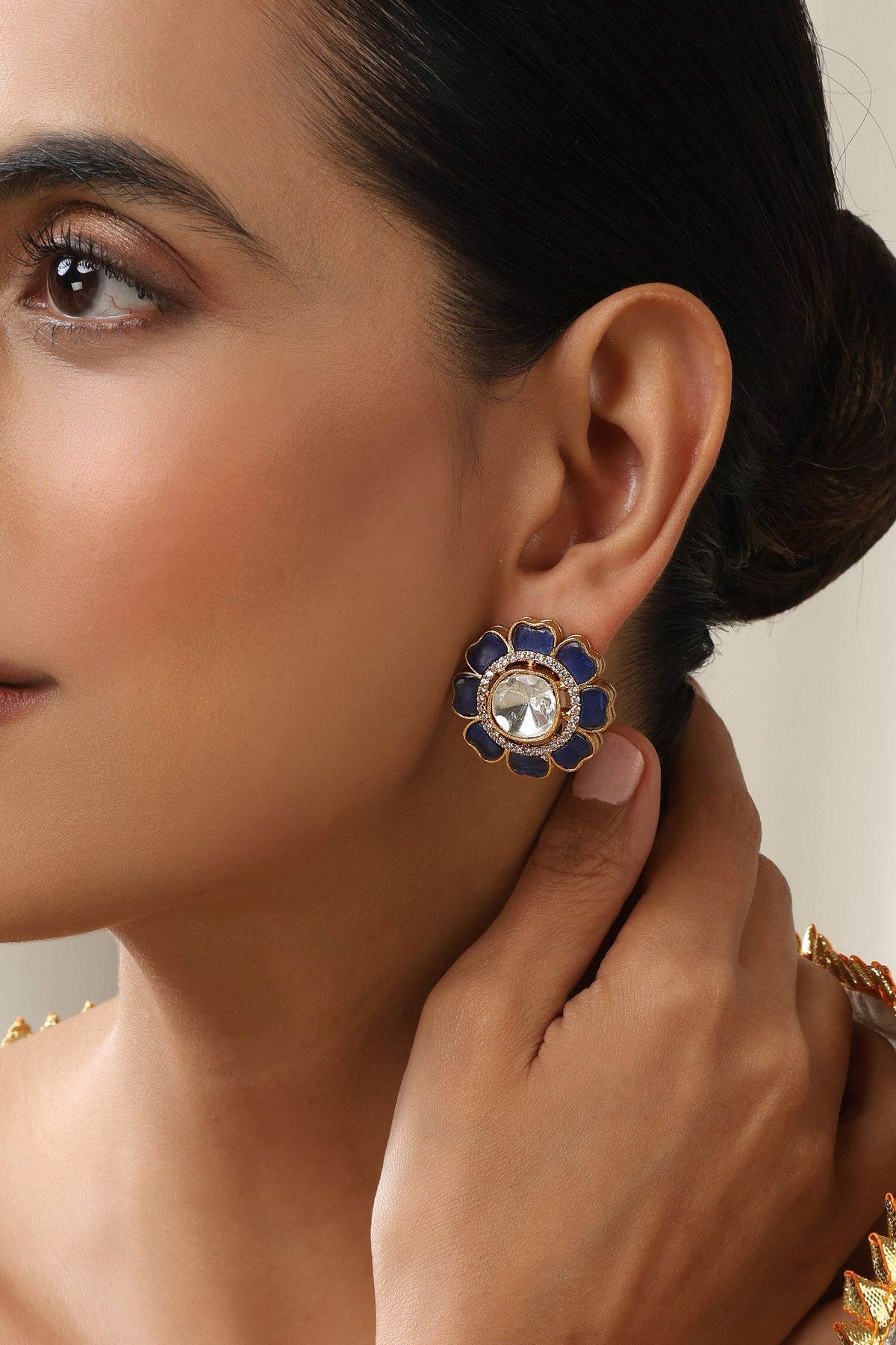 Blue Polki Stud Earrings 