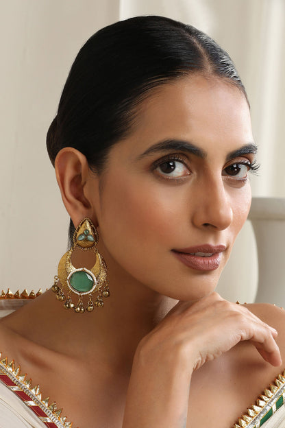 Mint Gold Chandbali Earrings 