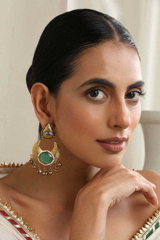Mint Gold Chandbali Earrings 