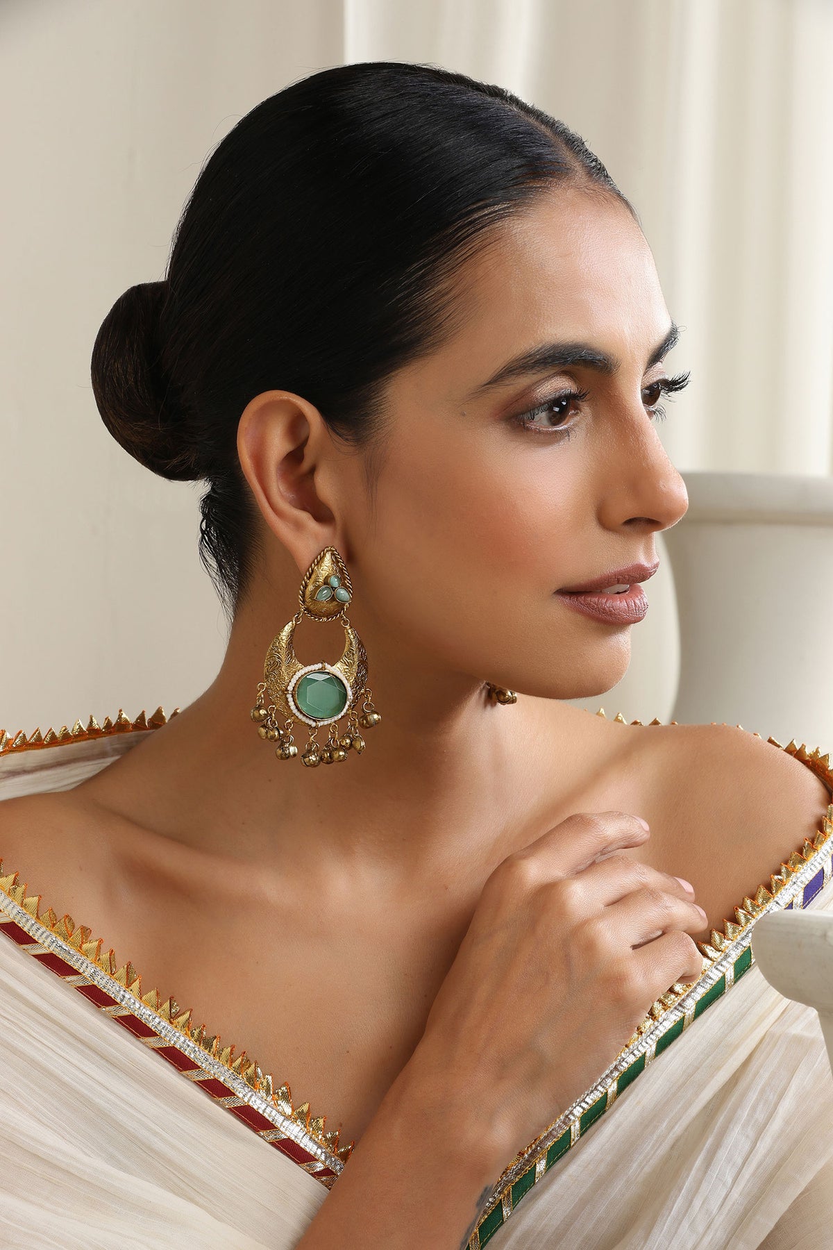 Mint Gold Chandbali Earrings 