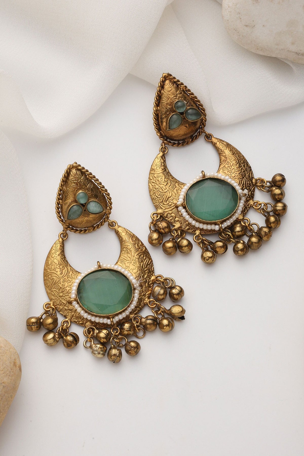 Mint Gold Chandbali Earrings 