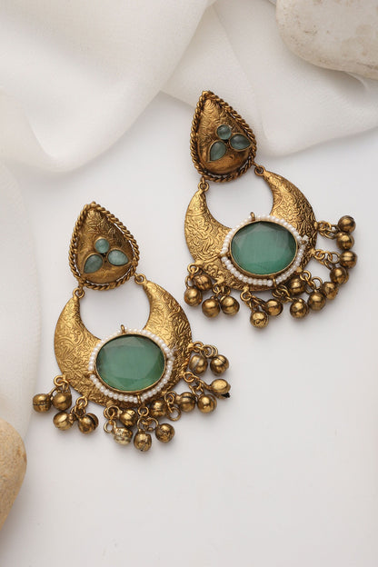 Mint Gold Chandbali Earrings 