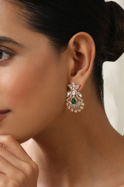 Green Rose Gold Polki Stud Earrings 