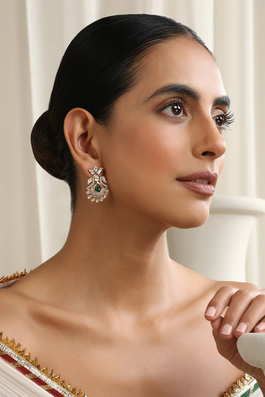 Green Rose Gold Polki Stud Earrings 