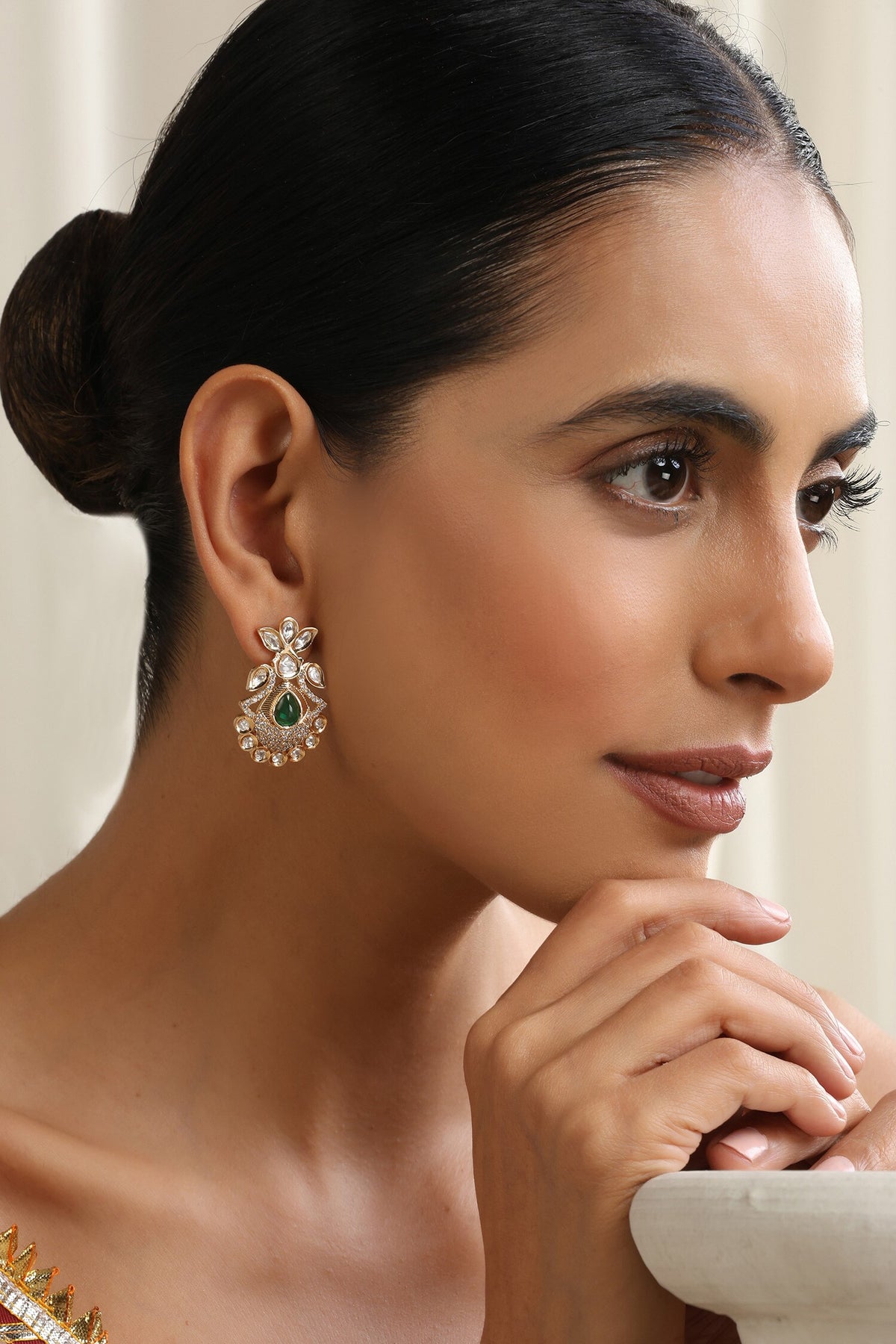 Green Rose Gold Polki Stud Earrings 