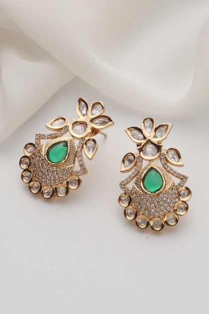 Green Rose Gold Polki Stud Earrings 
