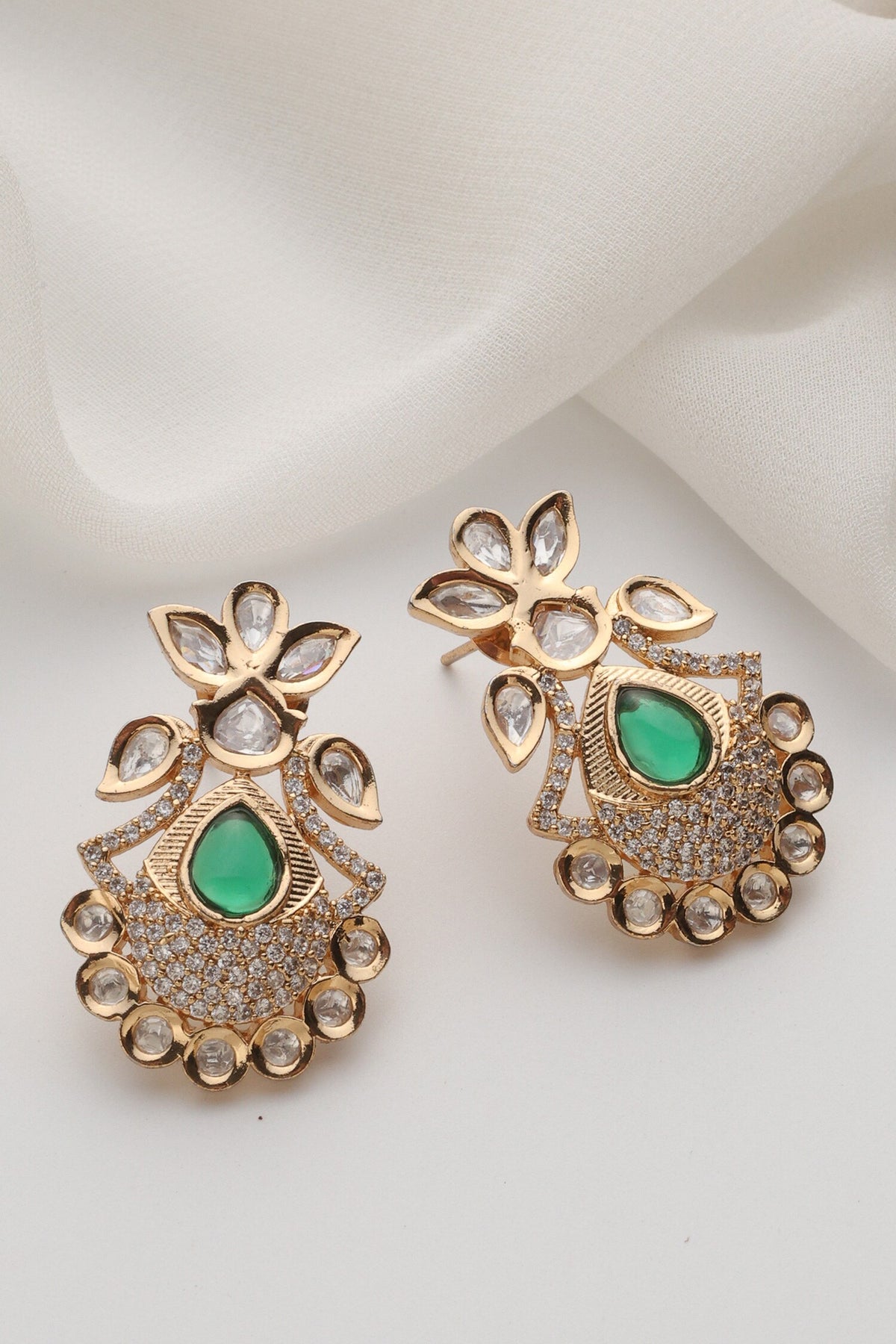 Green Rose Gold Polki Stud Earrings 