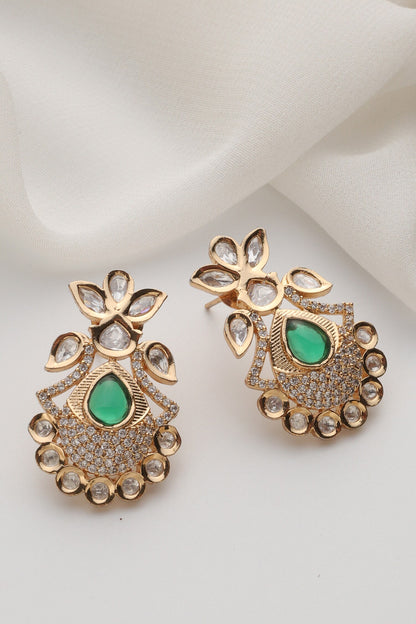 Green Rose Gold Polki Stud Earrings 