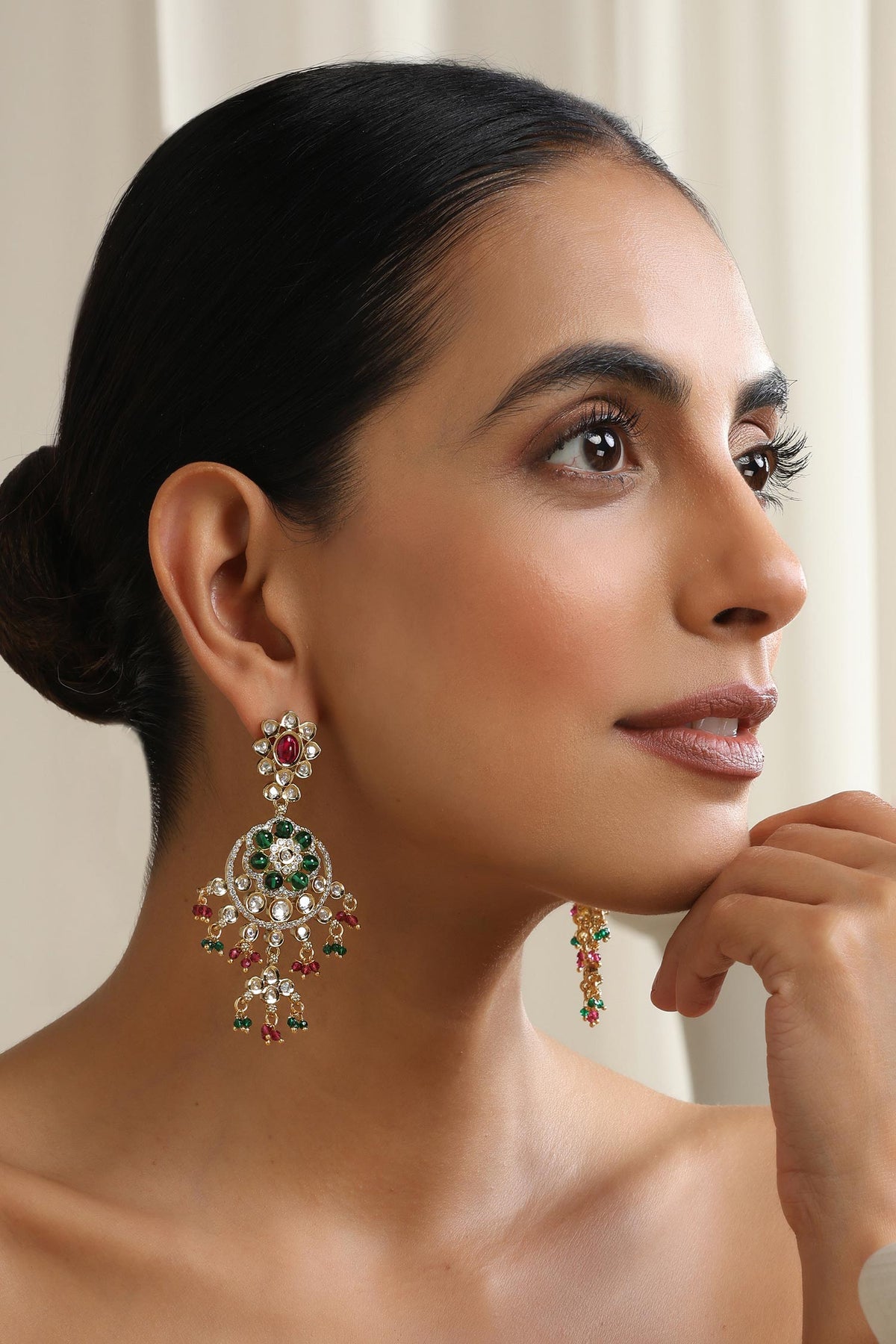 Multicolour Polki Dangler Earrings 