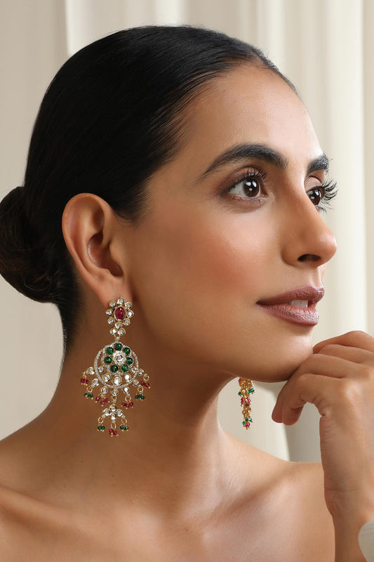 Multicolour Polki Dangler Earrings 