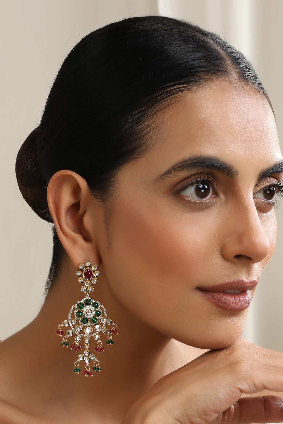 Multicolour Polki Dangler Earrings 