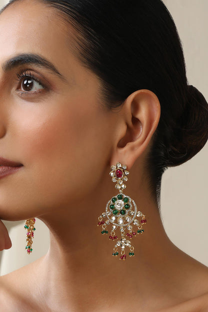 Multicolour Polki Dangler Earrings 