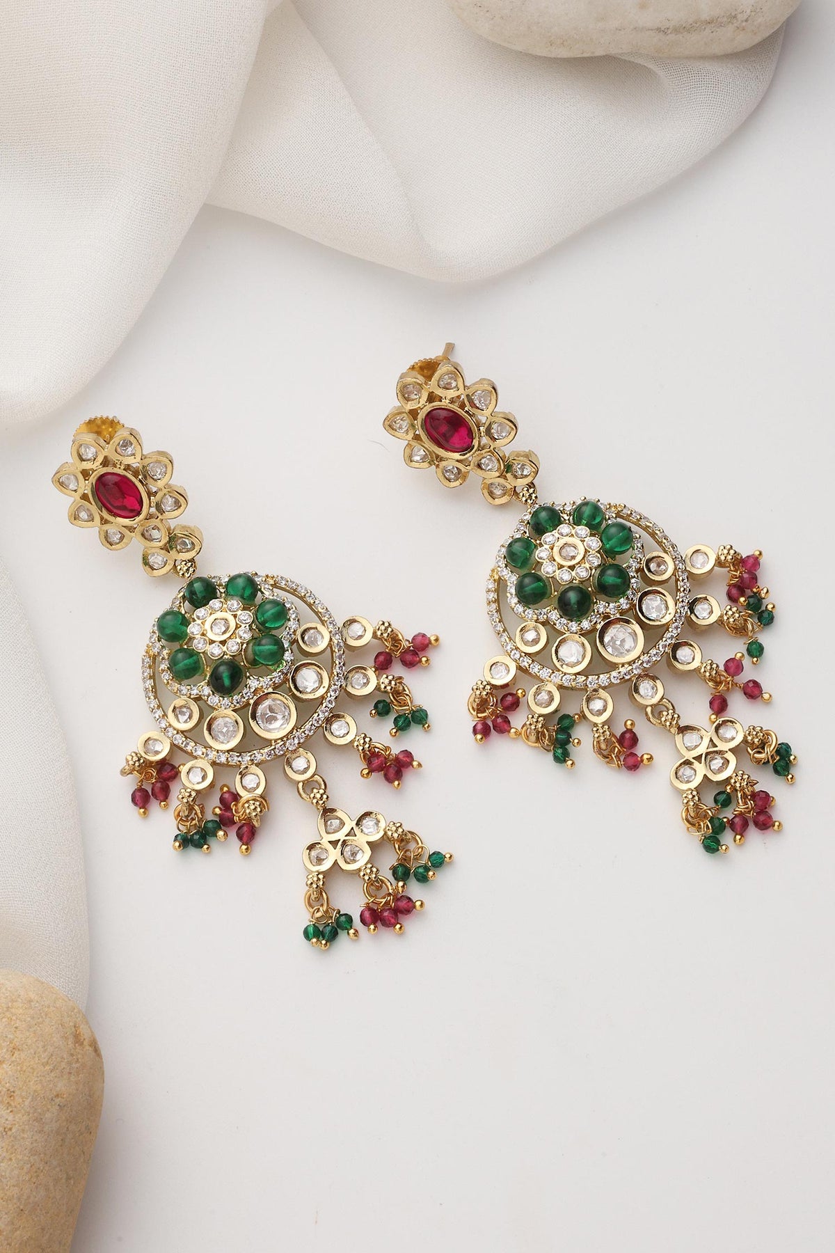 Multicolour Polki Dangler Earrings 