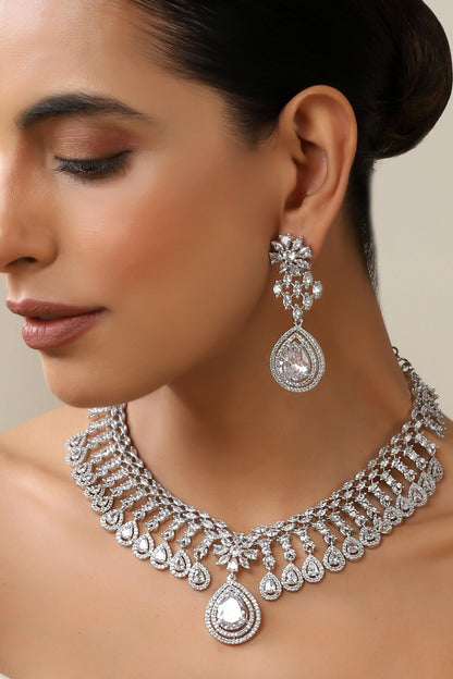 White Silver Zirconia Necklace Set 