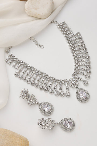 White Silver Zirconia Necklace Set 