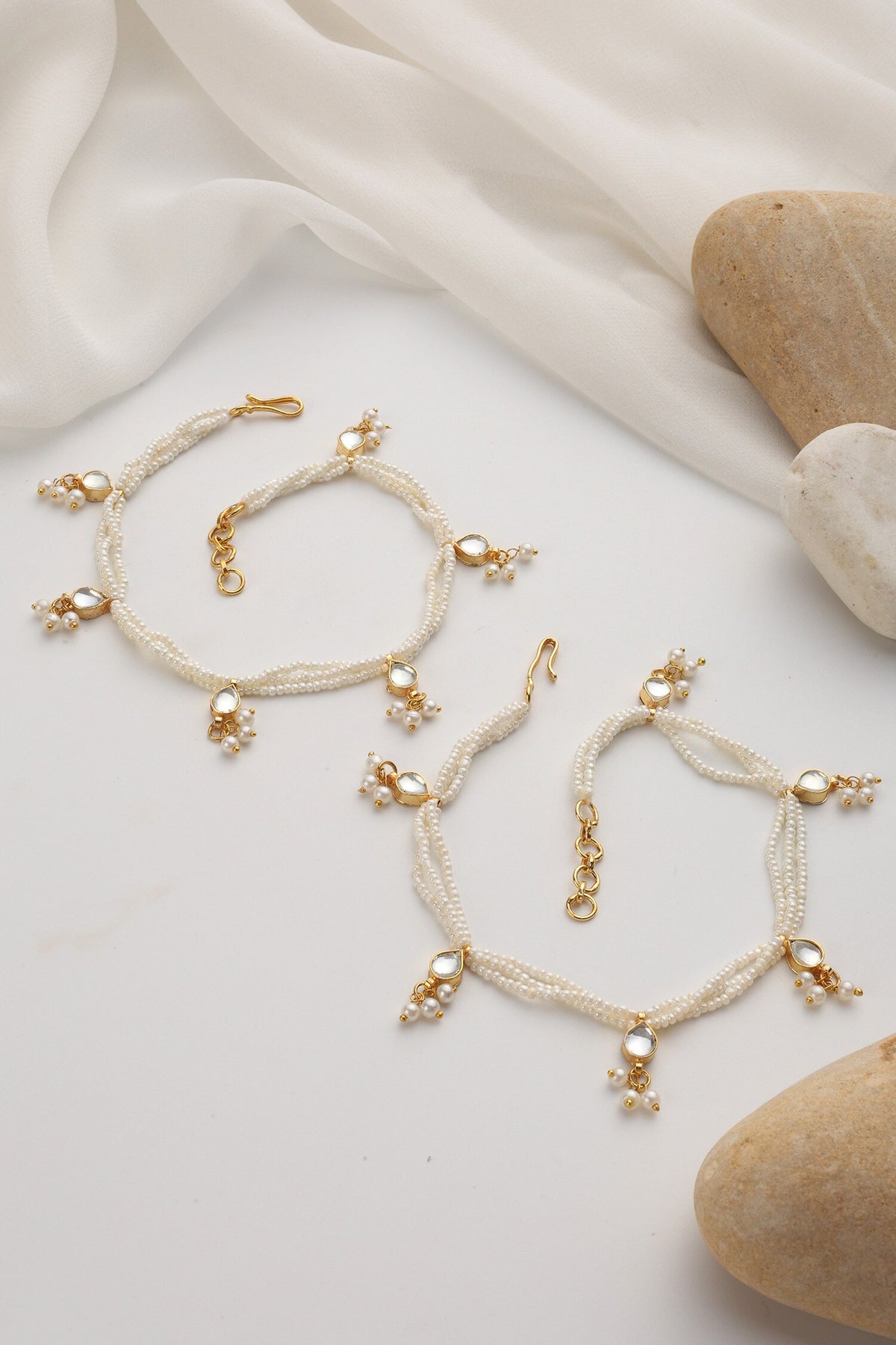 Gold Kundan and Pearls Anklets 