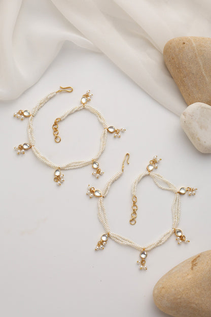 Gold Kundan and Pearls Anklets 