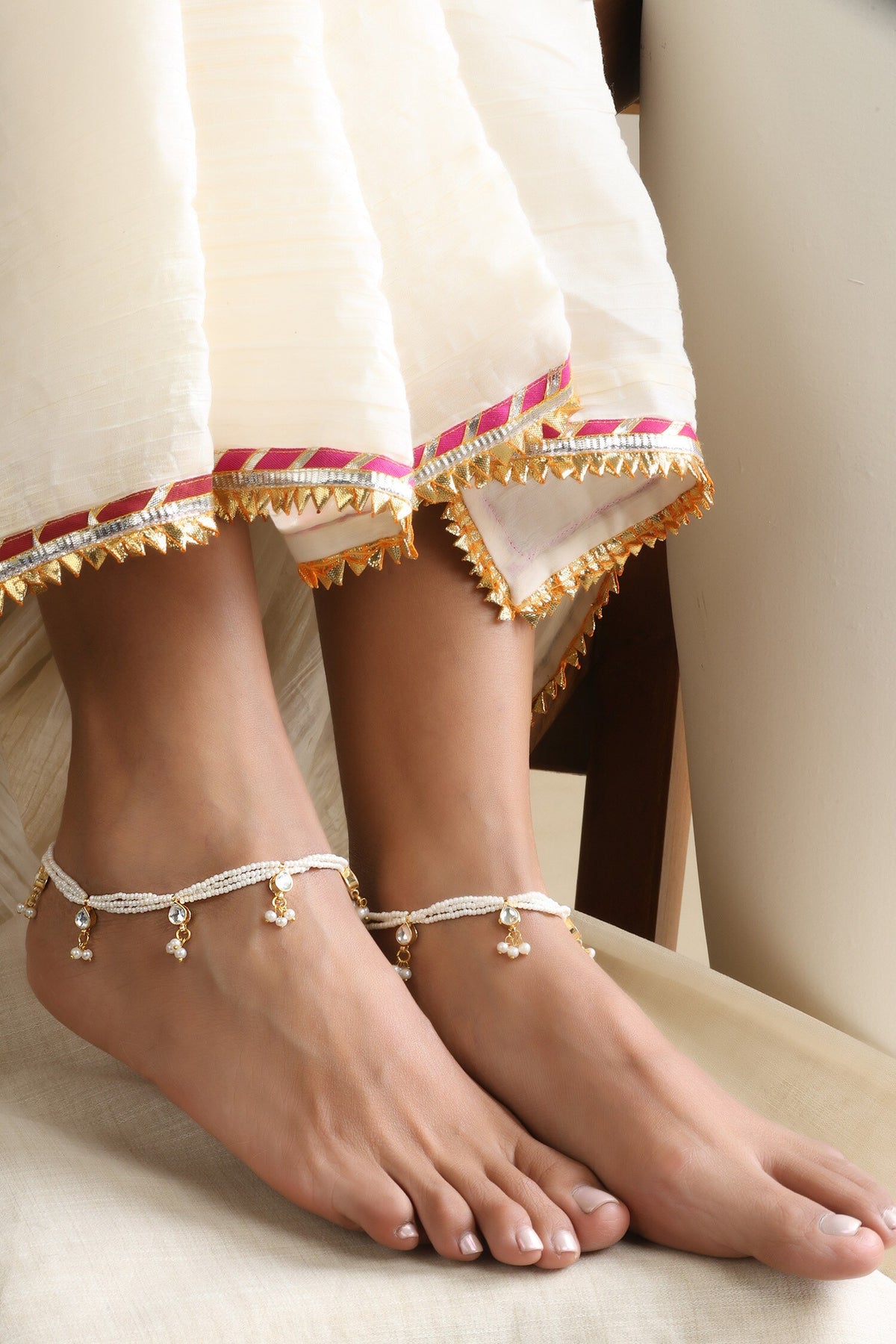 Gold Kundan and Pearls Anklets 