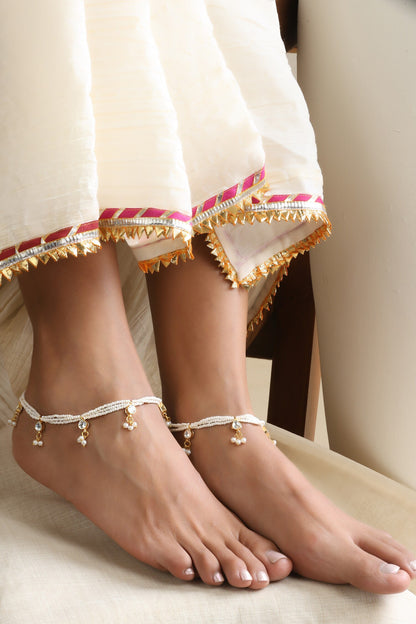 Gold Kundan and Pearls Anklets 