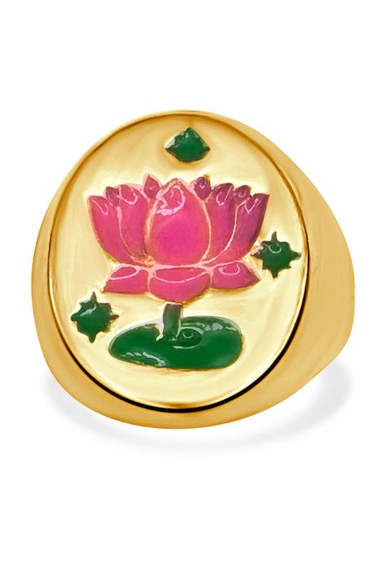 Lotus Enamel Gold Plated Ring 