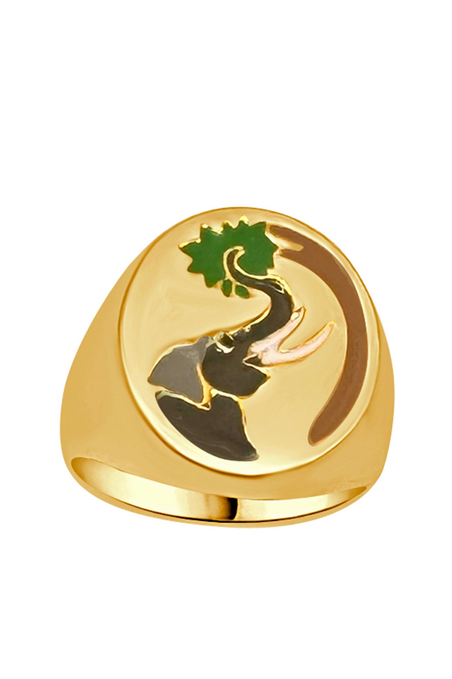 Elephant Enamel Gold Ring 