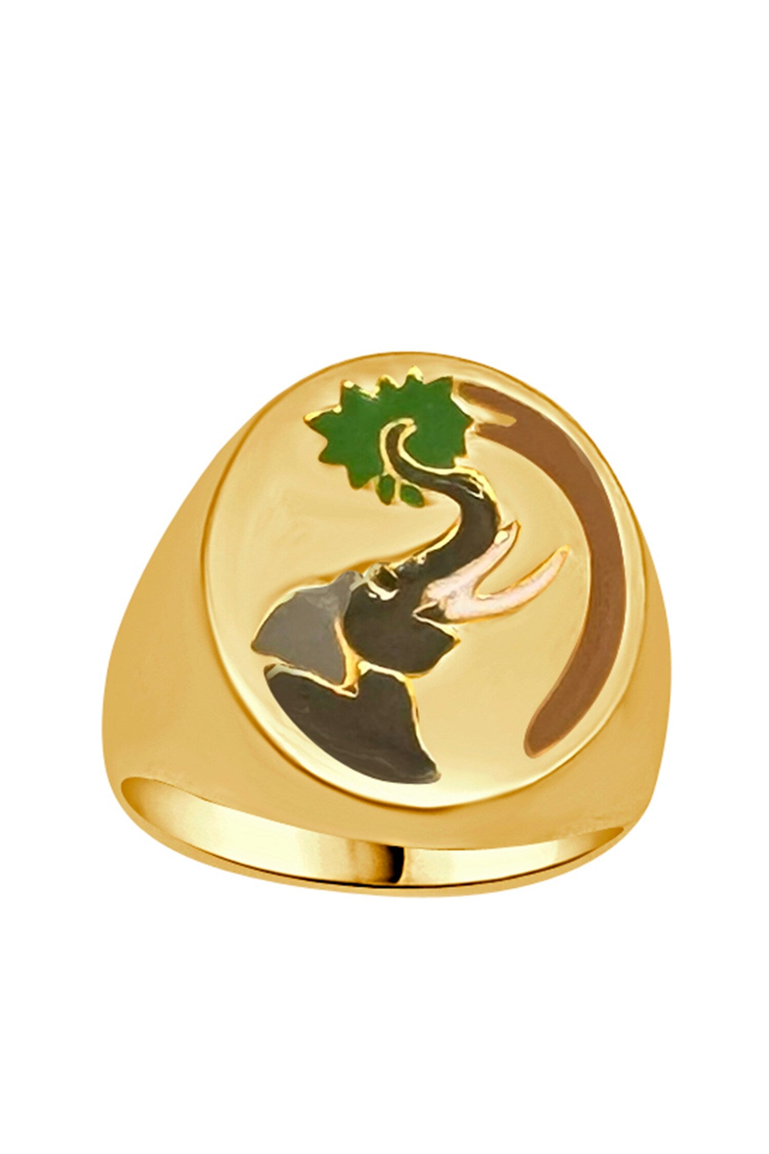 Elephant Enamel Gold Ring 