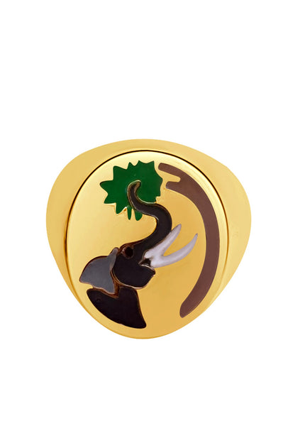 Elephant Enamel Gold Ring 