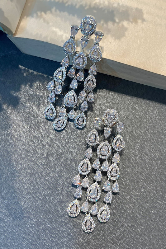 Silver Designer Chandeliers Earrings 