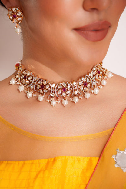 Kundan Polki Necklace & Earring Set 