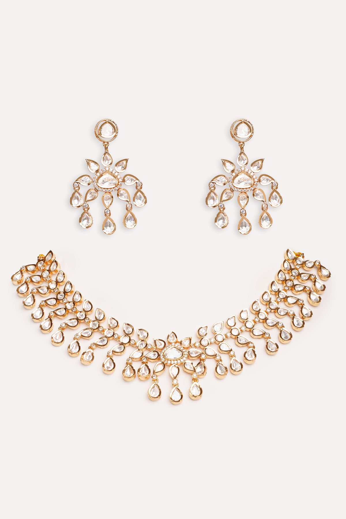 Kundan Polki Gold Finish Jewellery Set 