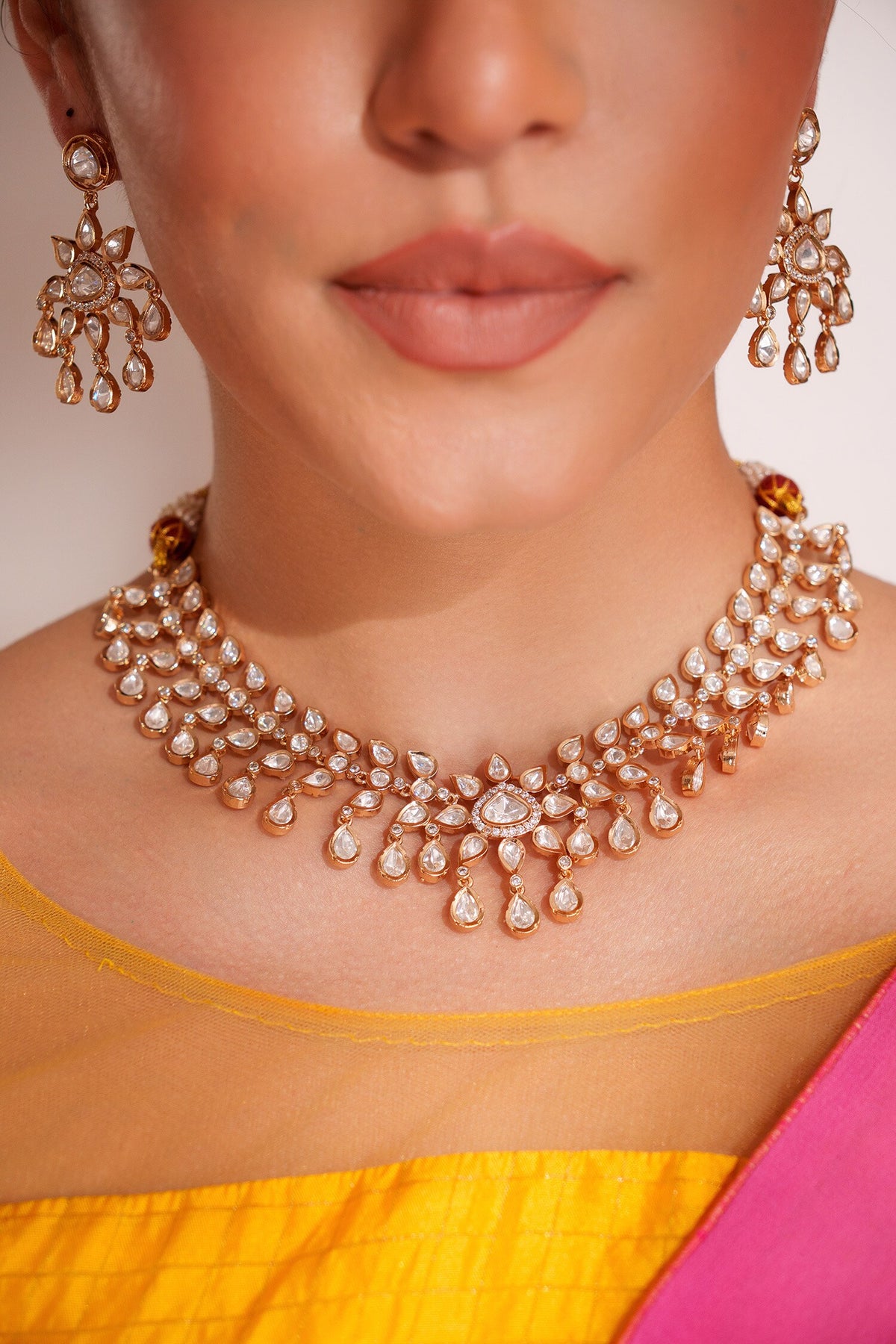 Kundan Polki Gold Finish Jewellery Set 