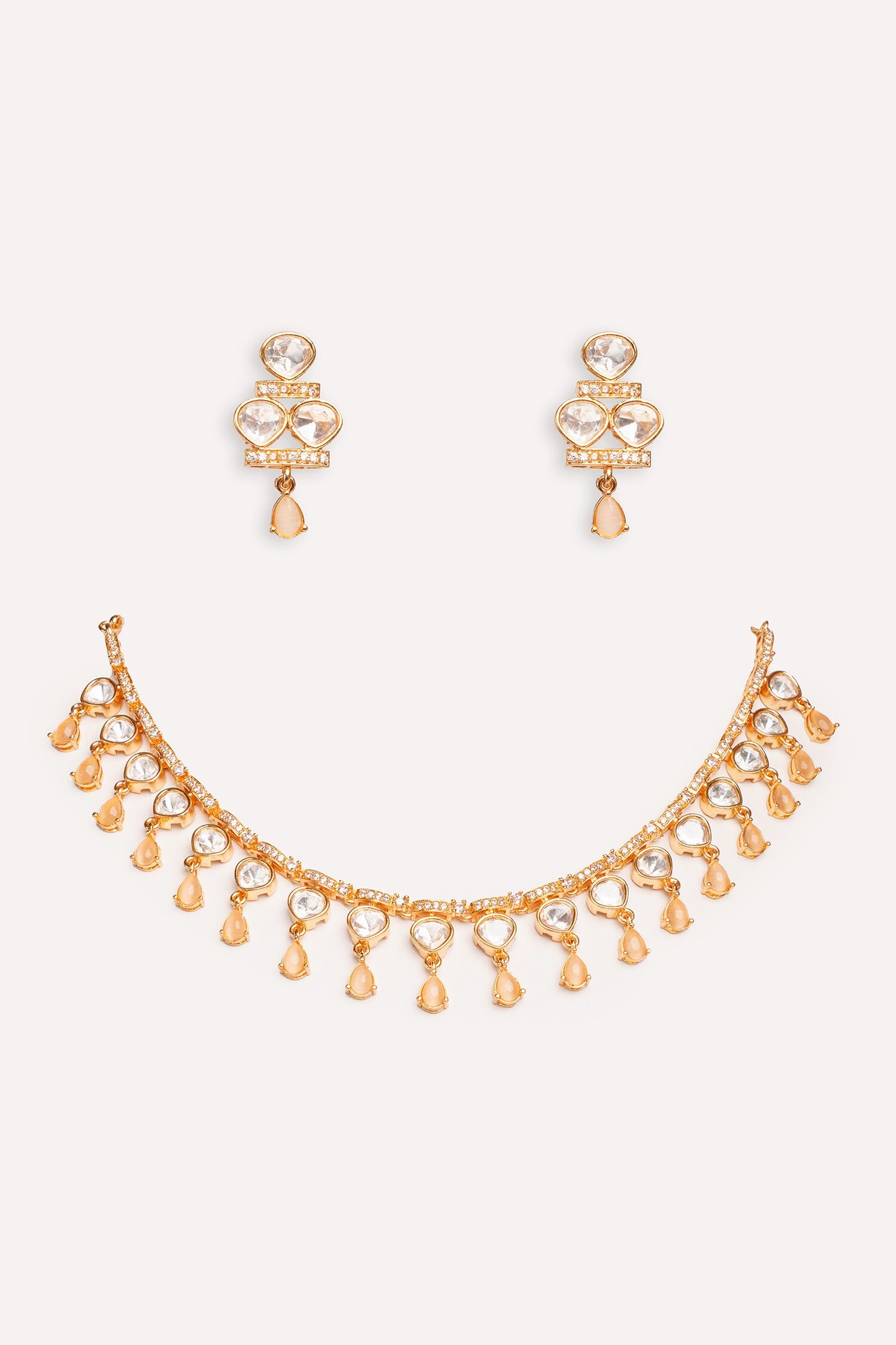 Kundan Polki Gold Finish Necklace Set 