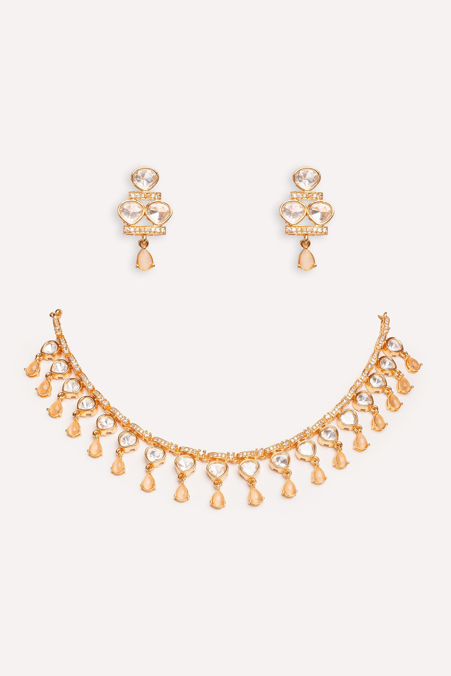 Kundan Polki Gold Finish Necklace Set 