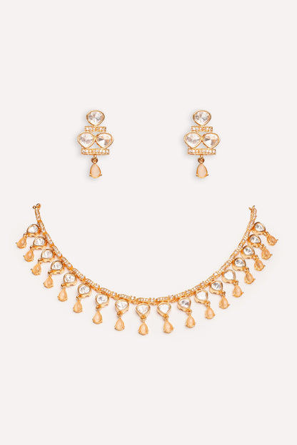 Kundan Polki Gold Finish Necklace Set 