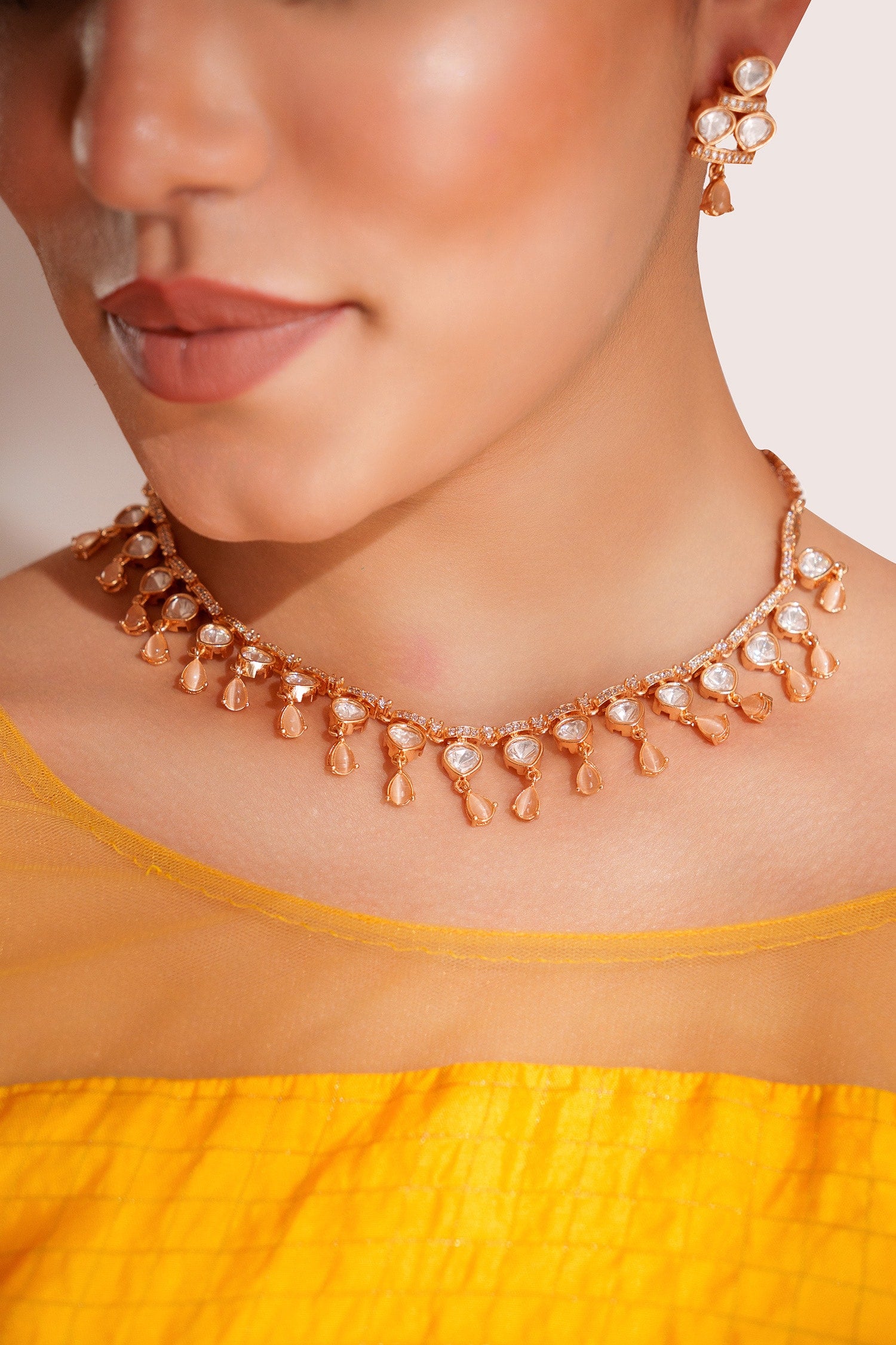 Kundan Polki Gold Finish Necklace Set 