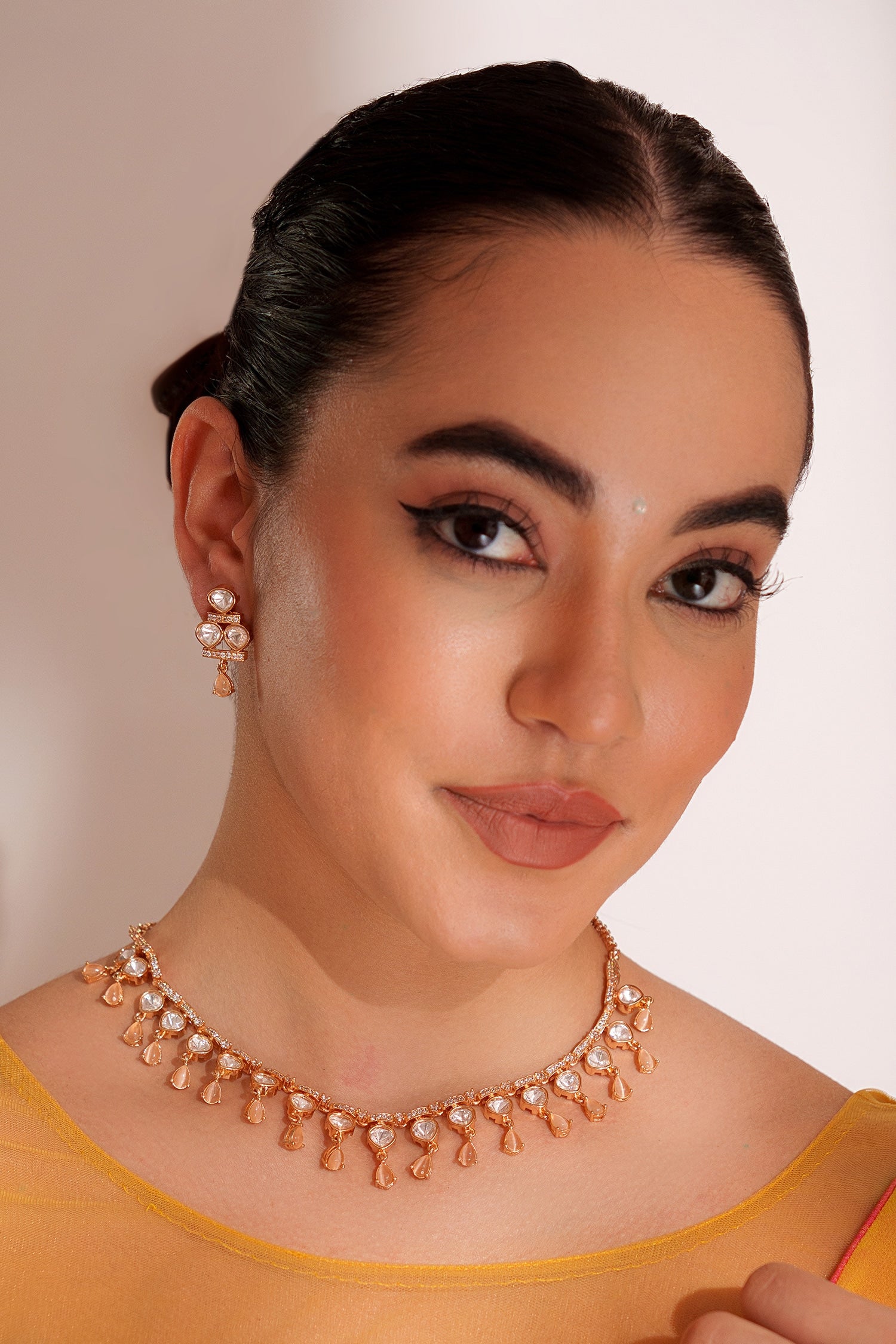 Kundan Polki Gold Finish Necklace Set 