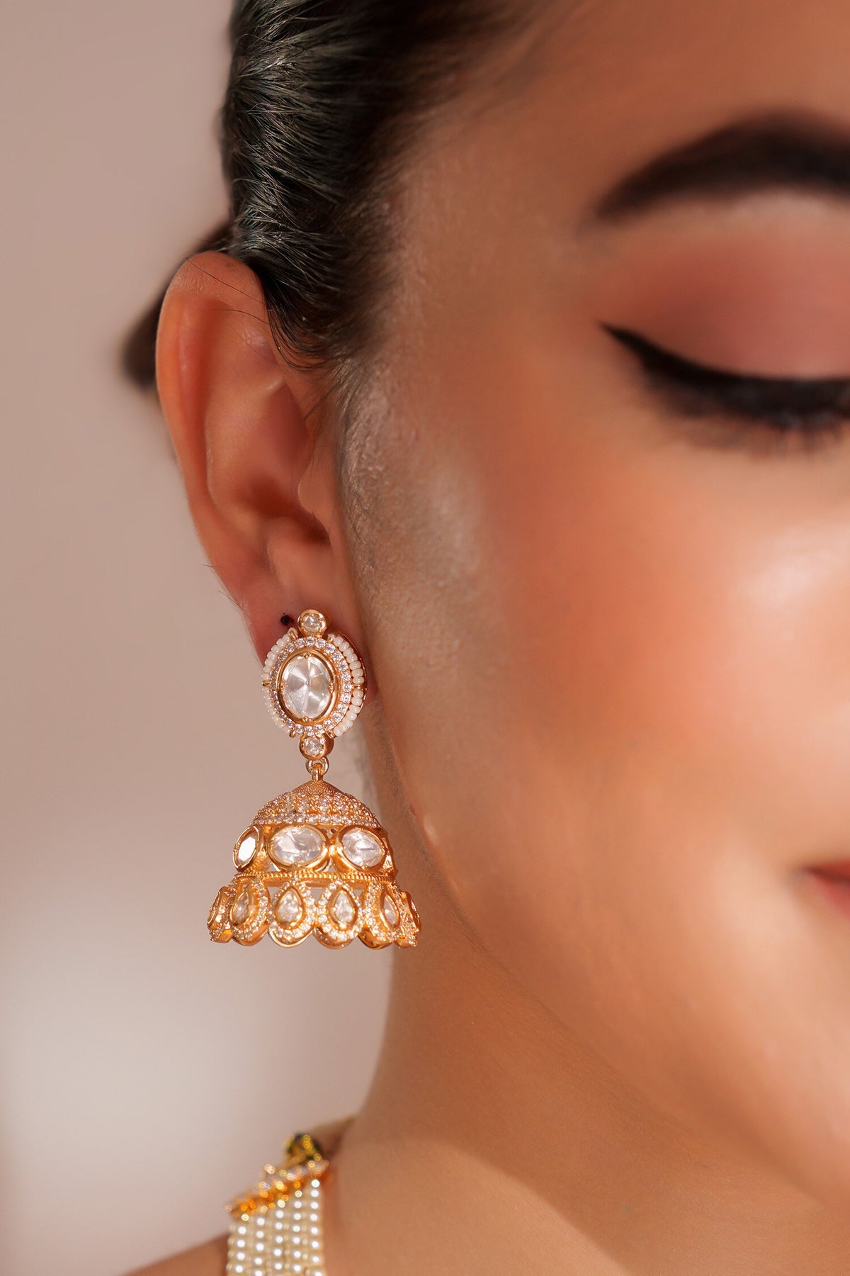Kundan Polki Gold Finish Jewellery Set 