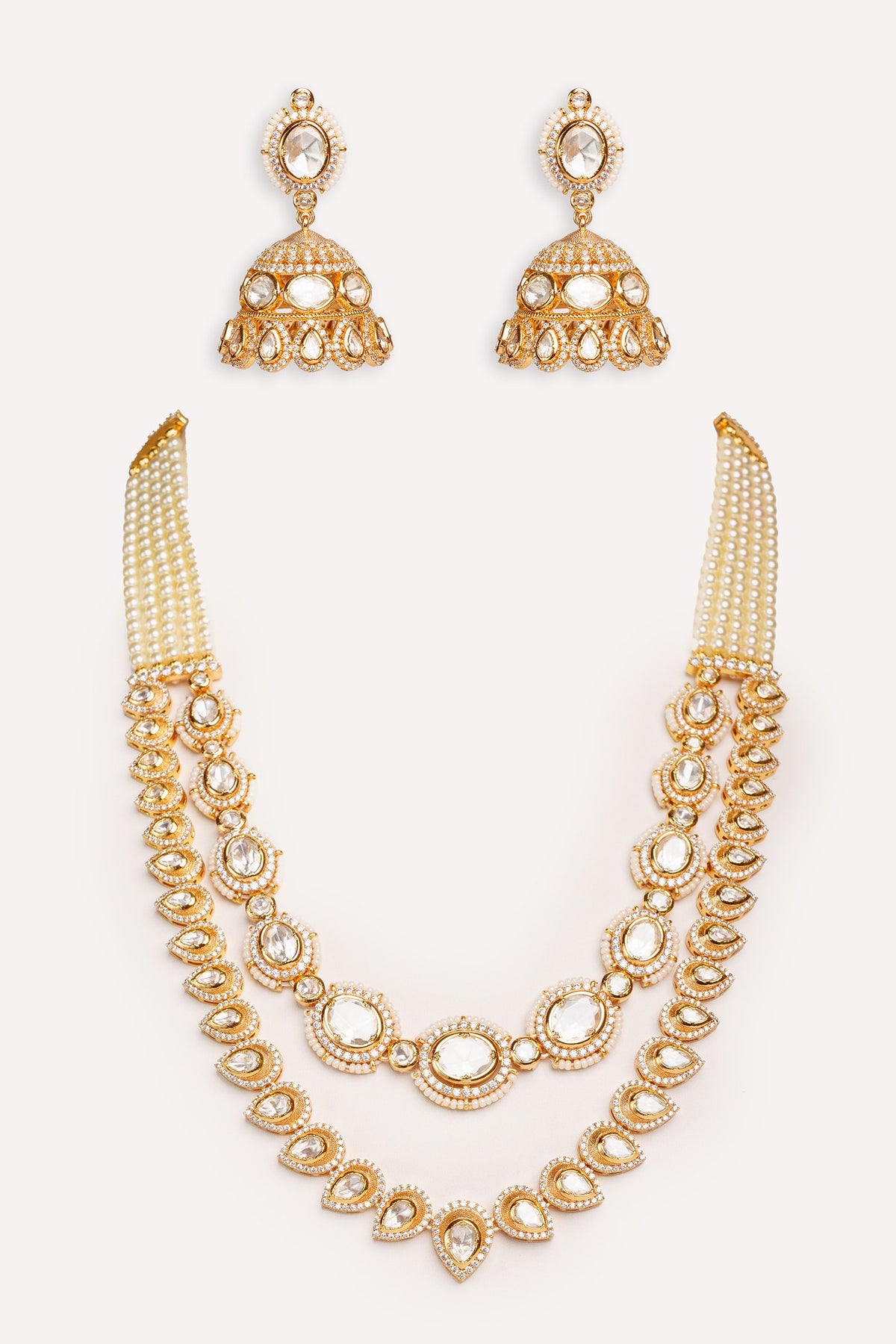 Kundan Polki Gold Finish Jewellery Set 