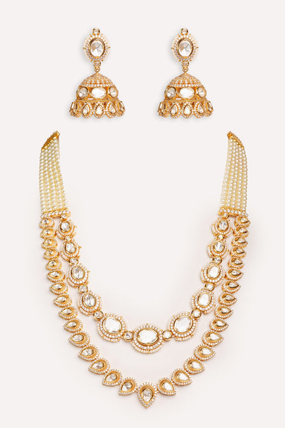 Kundan Polki Gold Finish Jewellery Set 