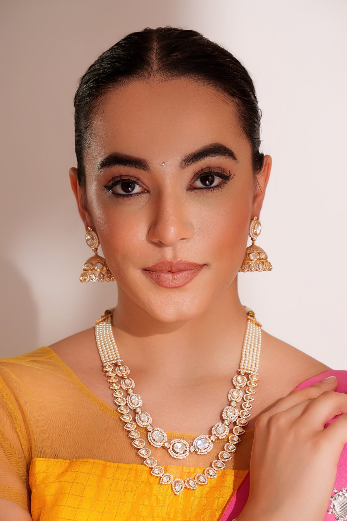 Kundan Polki Gold Finish Jewellery Set 