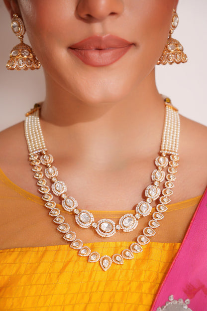Kundan Polki Gold Finish Jewellery Set 