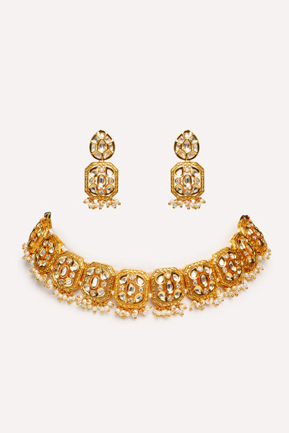 Gold Kundan Polki Necklace & Earring Set 