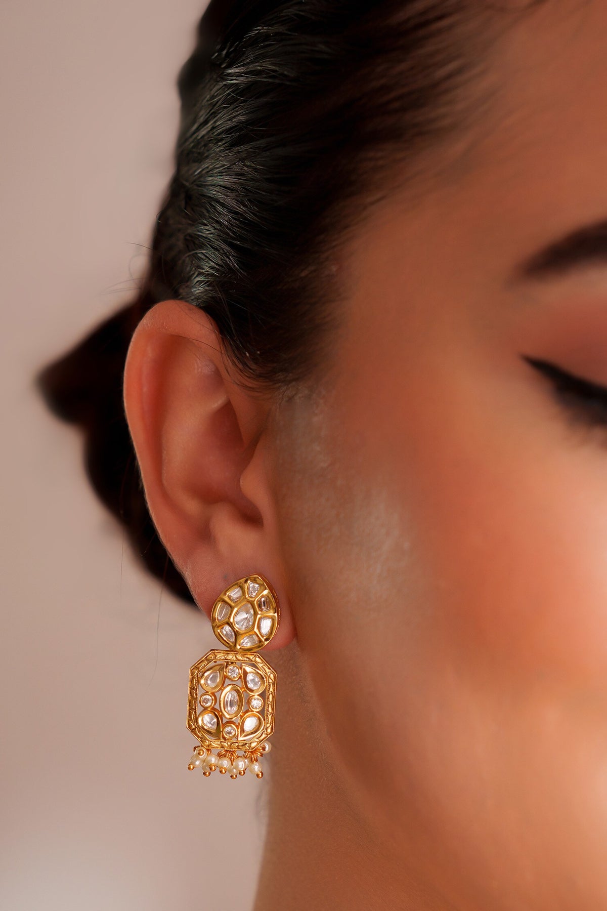 Gold Kundan Polki Necklace & Earring Set 